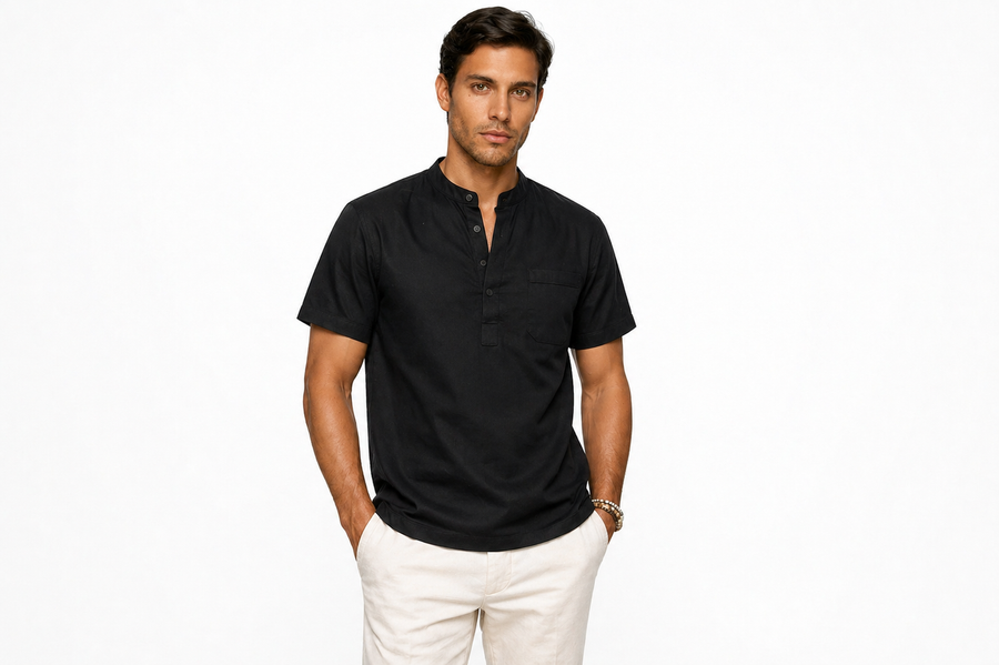 Leo — Linen Henley Shirt