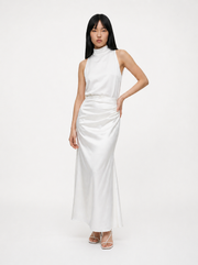 Nora — White Pleated Fishtail Skirt