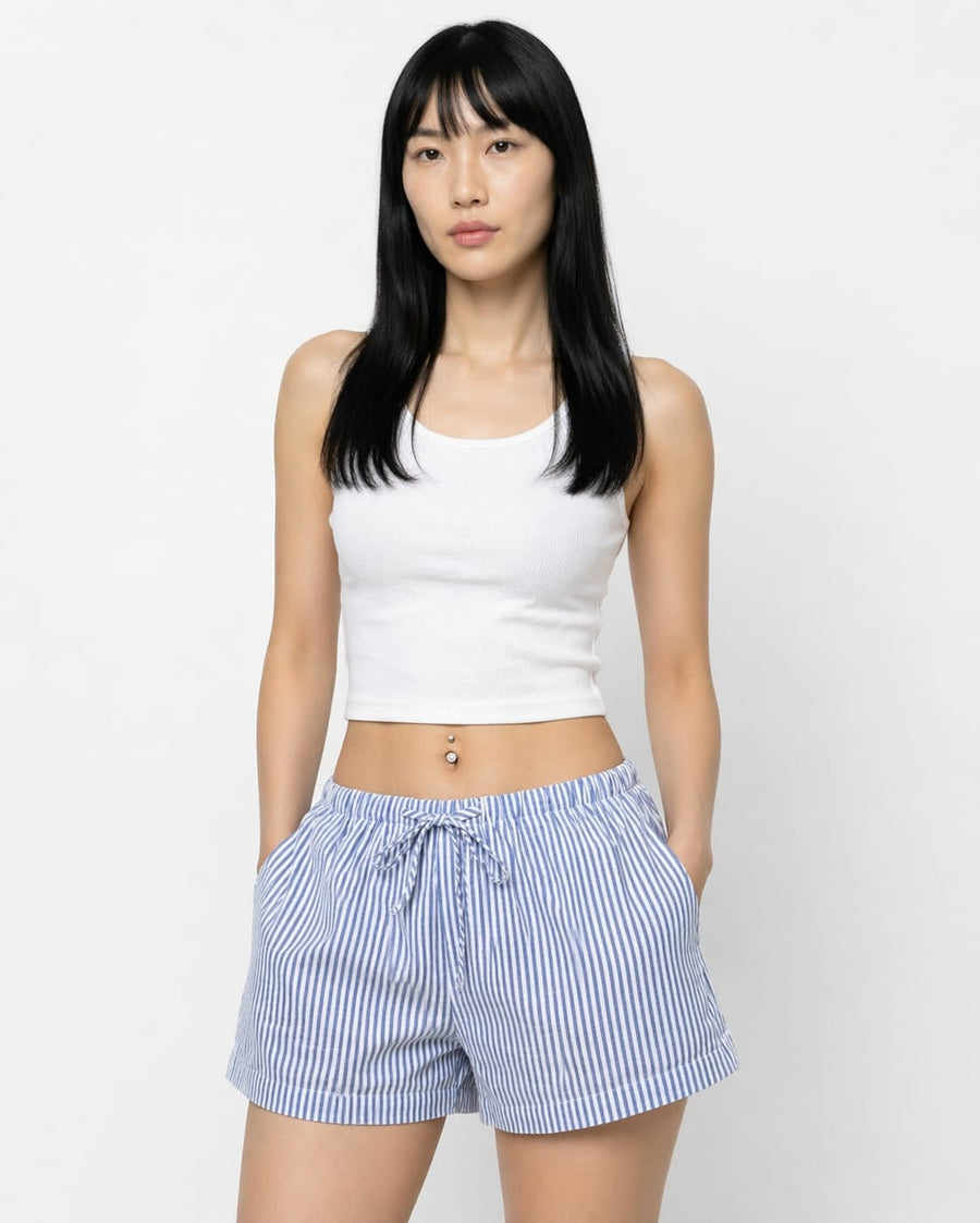 Jade — Striped Drawstring Beach Shorts